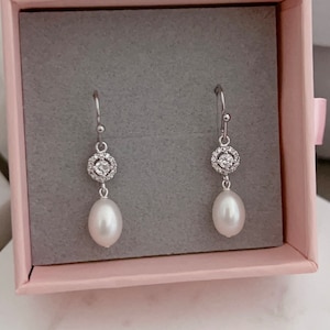 Freshwater Pearl Earrings/ CZ drop earrings/ Bridal Earrings/ Bridesmaids Gift/ Wedding Jewelry
