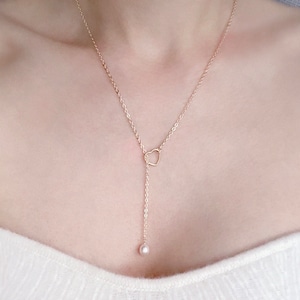 Adjustable Lariat Pearl Drop Necklace/ Lariat Dainty Necklace/ Adjustable Necklace/ Y-Necklace