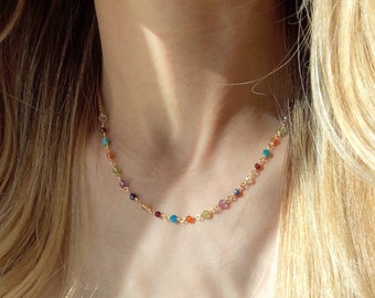Collar de cuentas de piedras preciosas multicolor/Zafiro/Granate/Citrino/Apatita/Amatista/Regalo de cumpleaños/Collar de piedra natal