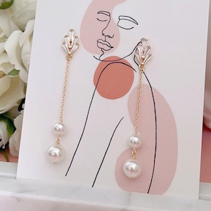 Round Pearl Drop Earrings/ Pearl Drop Earrings/ Pearl Dangle Earrings