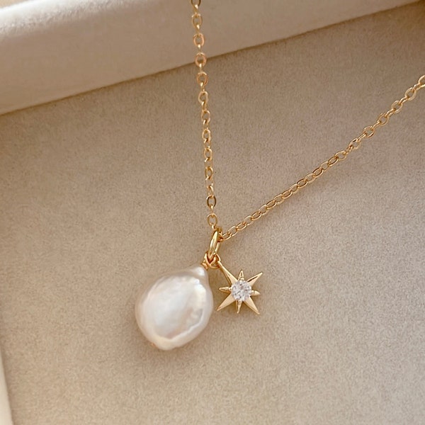 GOLD FILLED Coin Pearl Pendant Necklace