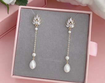 Art Deco Pearl Drop Earrings/ Bridal Earrings/ Pearl Dangle Earrings
