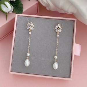 Art Deco Pearl Drop Earrings/ Bridal Earrings/ Pearl Dangle Earrings