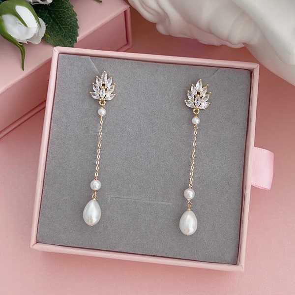 Boucles d'oreilles pendantes Art déco en perles/Boucles d'oreilles de mariée/Boucles d'oreilles pendantes en perles