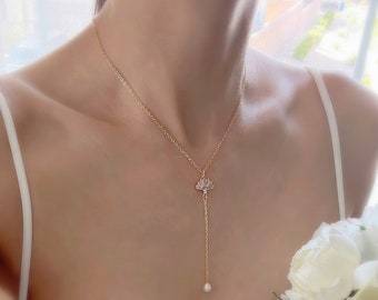 Pearl Lariat Necklace/ Y-Pearl Necklace/ Pearl Necklace/ Bridal Necklace/ Wedding Jewelry