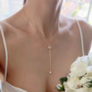 Pearl Lariat Necklace/ Y-Pearl Necklace/ Pearl Necklace/ Bridal Necklace/ Wedding Jewelry