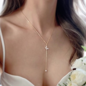 Butterfly Charm Y-Necklace/ Bridal Necklace/ Dainty Necklace/ Special Gift For Her/ Bridal Necklace