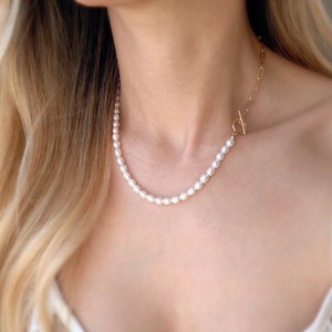 Freshwater Pearl Toggle Clasp Necklace/ Half Chain Toggle Clasp Necklace