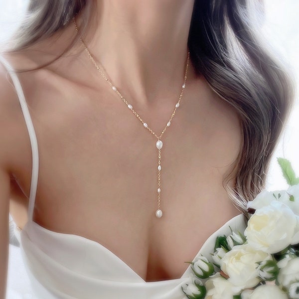 Collier de perles en Y/ Collier de perles/ Collier en Y/ Collier de mariée/Cadeau de demoiselles d'honneur/ Bijoux de mariage/ Collier Lariat