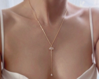 Freshwater Pearl Lariat Necklace, 18K Gold Plated Y-Necklace