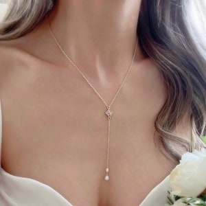 Wedding Jewelry Set/  Lariat Necklace/ Y-Pearl Necklace/ Pearl Necklace/ Bridal Necklace/ Wedding Jewelry