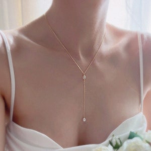 Pearl Lariat Necklace/ Y-Pearl Necklace/ Pearl Necklace/ Bridal Necklace/ Wedding Jewelry image 2