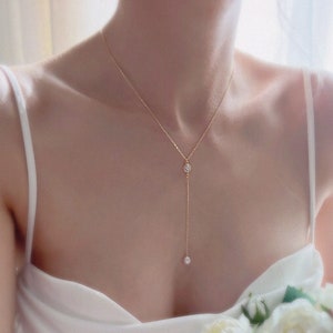 Pearl Lariat Necklace/ Y-Pearl Necklace/ Pearl Necklace/ Bridal Necklace/ Wedding Jewelry