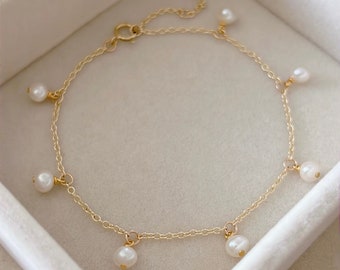 Freshwater Pearl Dangle Bracelet/ Bridal Bracelet/ Special Gift For Women/ Birthday Gift For Her