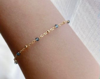 London Blue Topaz Dainty Bracelet/ Birthstone Bracelet/ Special Birthday Gift For Women/ December Birthstone Gift
