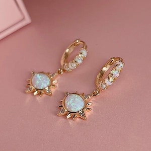 Opal Star Huggie Earrings/ Dainty Charm Earrings
