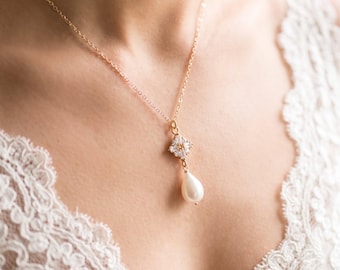 Freshwater Pearl Lariat Necklace, Bridal Jewelry