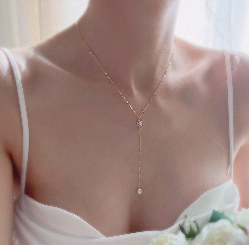 Pearl Lariat Necklace/ Y-Pearl Necklace/ Pearl Necklace/ Bridal Necklace/ Wedding Jewelry image 2