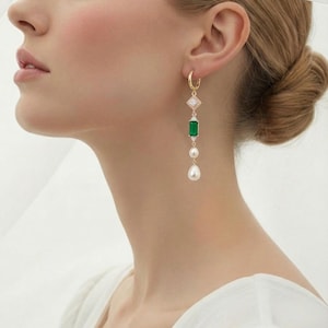 Pendientes colgantes de rubí rojo y perla: joyería nupcial bañada en oro