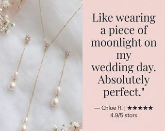 Set met Y-ketting en oorbellen zoetwaterparel, vergulde bruidssieraden