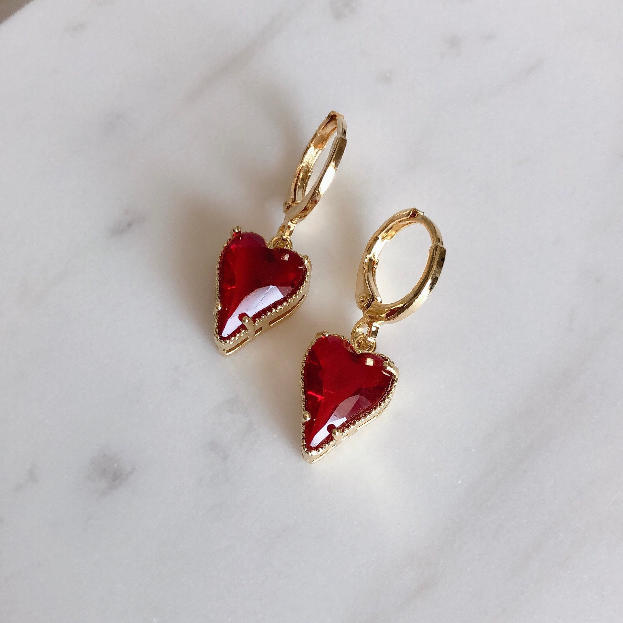 Red ruby heart earrings Clearance