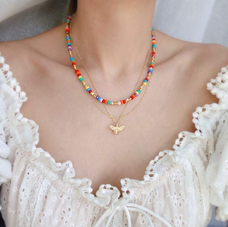 Gold Filled Bee Charm Necklace Curb Chain Necklace Dainty Necklace Special Gift For Her