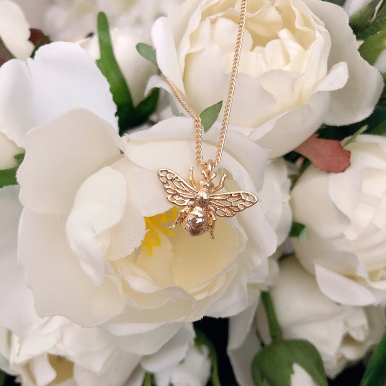 Gold Filled Bee Charm Necklace Curb Chain Necklace Dainty Necklace Special Gift For Her
