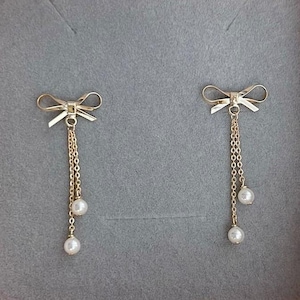 Delicate Ribbon Bow Earrings/ Lovely Pearl Earrings/ Special Gift For Her/ Bridal Earrings/ Bridesmaids Earrings/ Valentine’s Day Gift