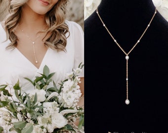 Freshwater Pearl Beaded Lariat Necklace/ Y-Pearl Necklace/ Pearl Necklace/ Bridal Necklace/ Wedding Jewelry