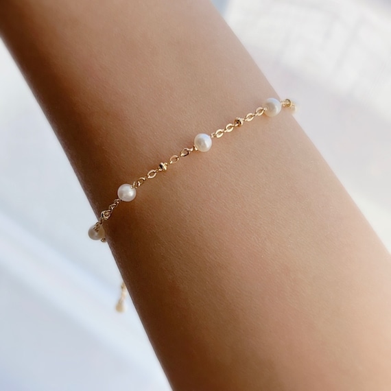 Bracciale Perle Naturali acqua dolce applicazioni Oro Bianco Giallo Rosa 18 KT