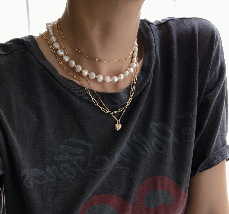 Freshwater Pearl Choker Necklace Flat Back Coin Pearl Necklace