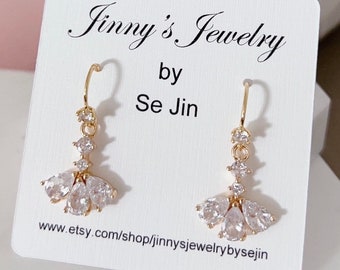 Dainty Crystal Earrings/ Bridal Earring/ CZ Paved Leaf Earrings/ Wedding Jewelry Sets