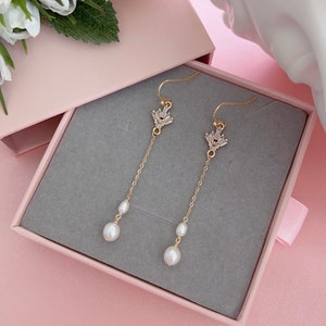 Dainty Pearl Drop Earrings/  Bridal Necklace/ Bridesmaids Gift/ Wedding Jewelry