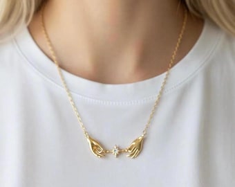 Gold Hand Star Necklace, Dainty Celestial Jewelry
