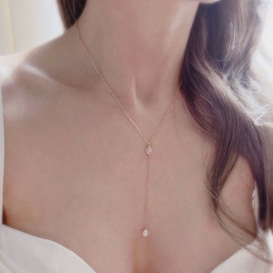 Pearl Lariat Necklace & Earring Set – Gold Bridal Jewelry image 10
