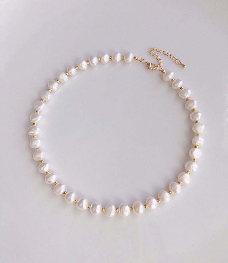 Freshwater Pearl Choker Necklace Flat Back Coin Pearl Necklace