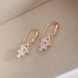 Dainty CZ Leaf Charm Droplets Earrings/ Bridal Earring/ CZ Paved Leaf Earrings