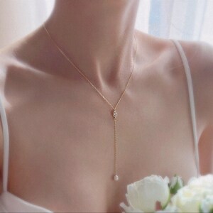 Pearl Lariat Necklace & Earring Set – Gold Bridal Jewelry image 9