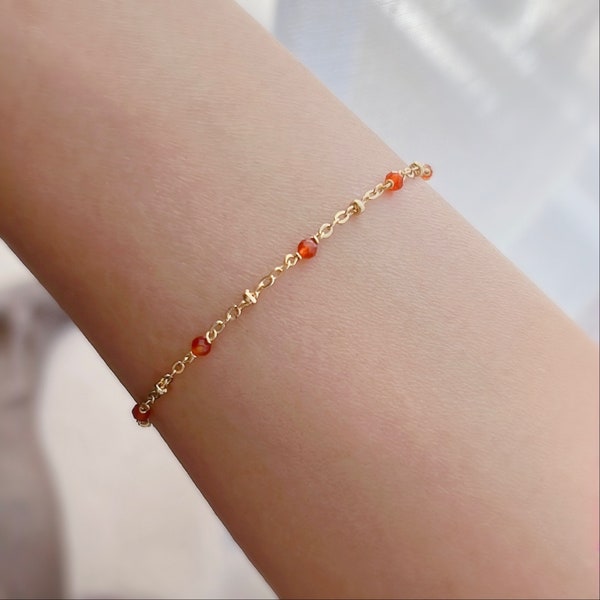Natural Carnelian 24K GOLD FILLED Dainty Bracelet/ September Birthstone Bracelet/ Special Birthday Gift For Women