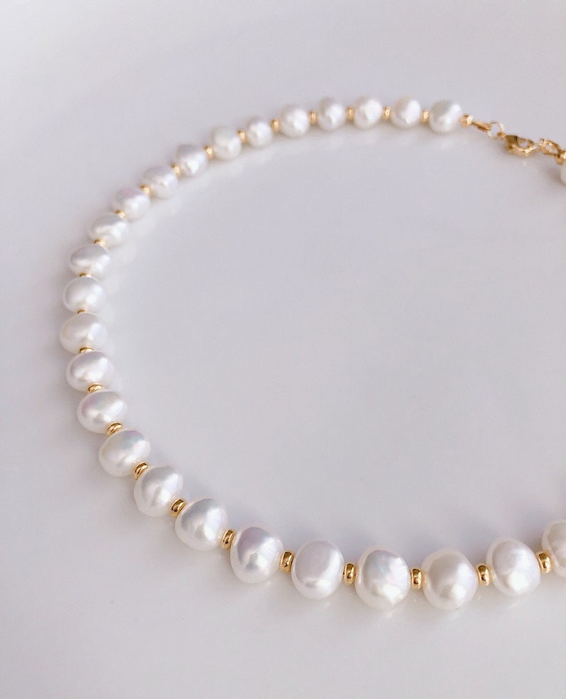 Freshwater Pearl Choker Necklace Flat Back Coin Pearl Necklace