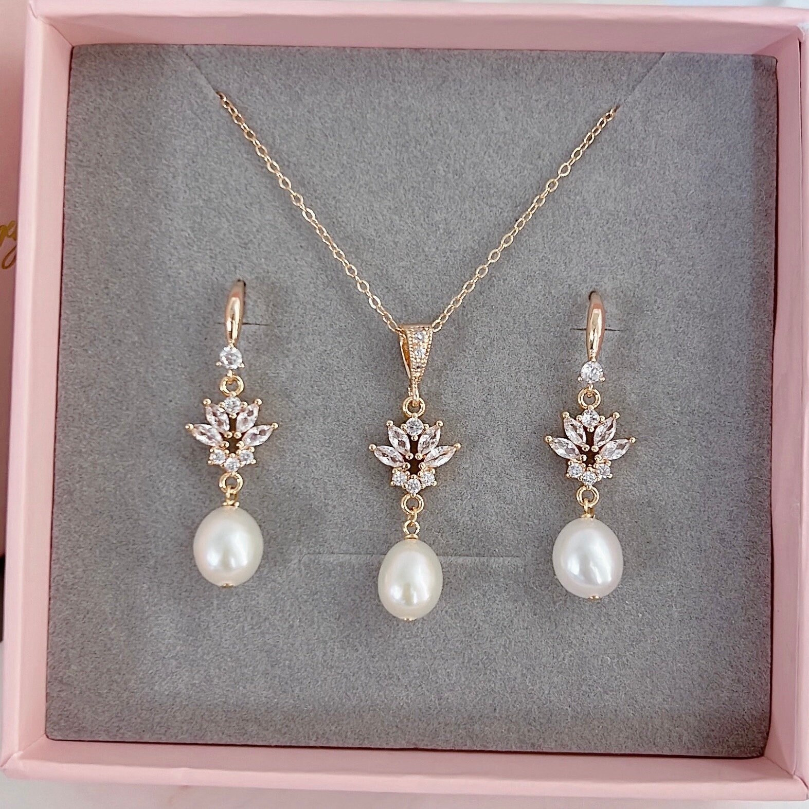 Freshwater Pearl Necklace and Earrings Set - Gold Plated Wedding Jewelry