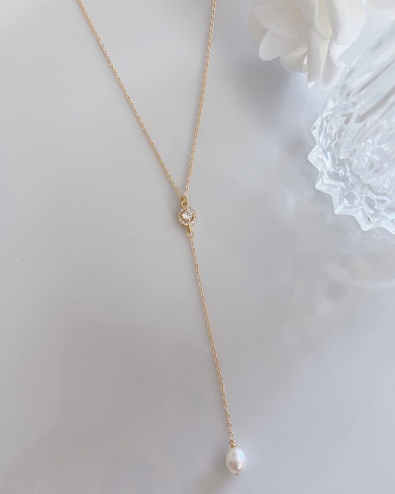 Pearl Lariat Necklace & Earring Set – Gold Bridal Jewelry image 5