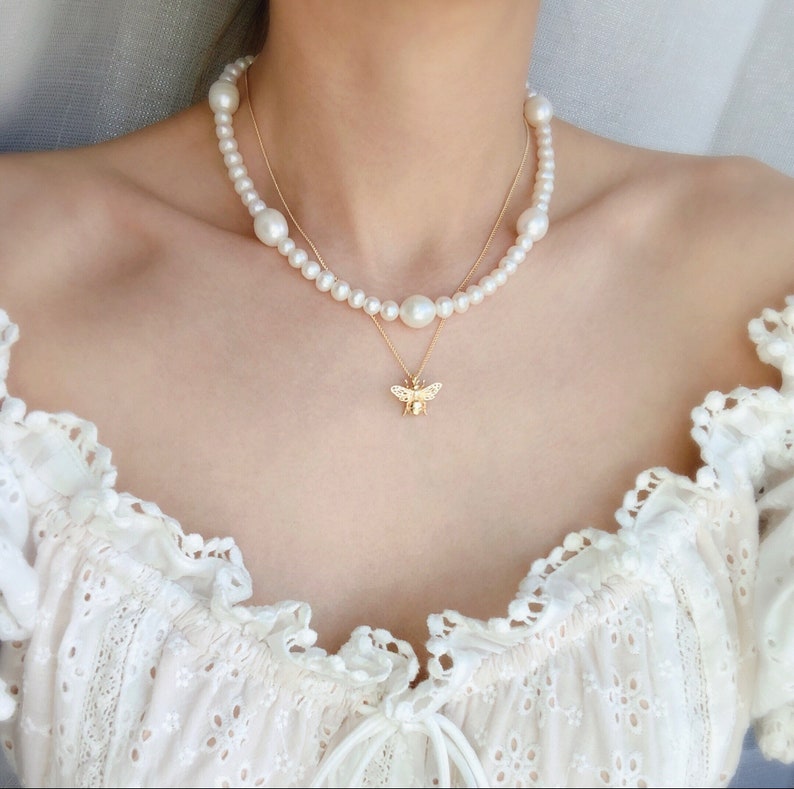 Gold Filled Bee Charm Necklace Curb Chain Necklace Dainty Necklace Special Gift For Her