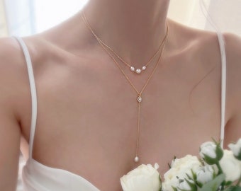 Pearl Lariat Necklace/ Y-Pearl Necklace/ Pearl Necklace/ Bridal Necklace/ Wedding Jewelry