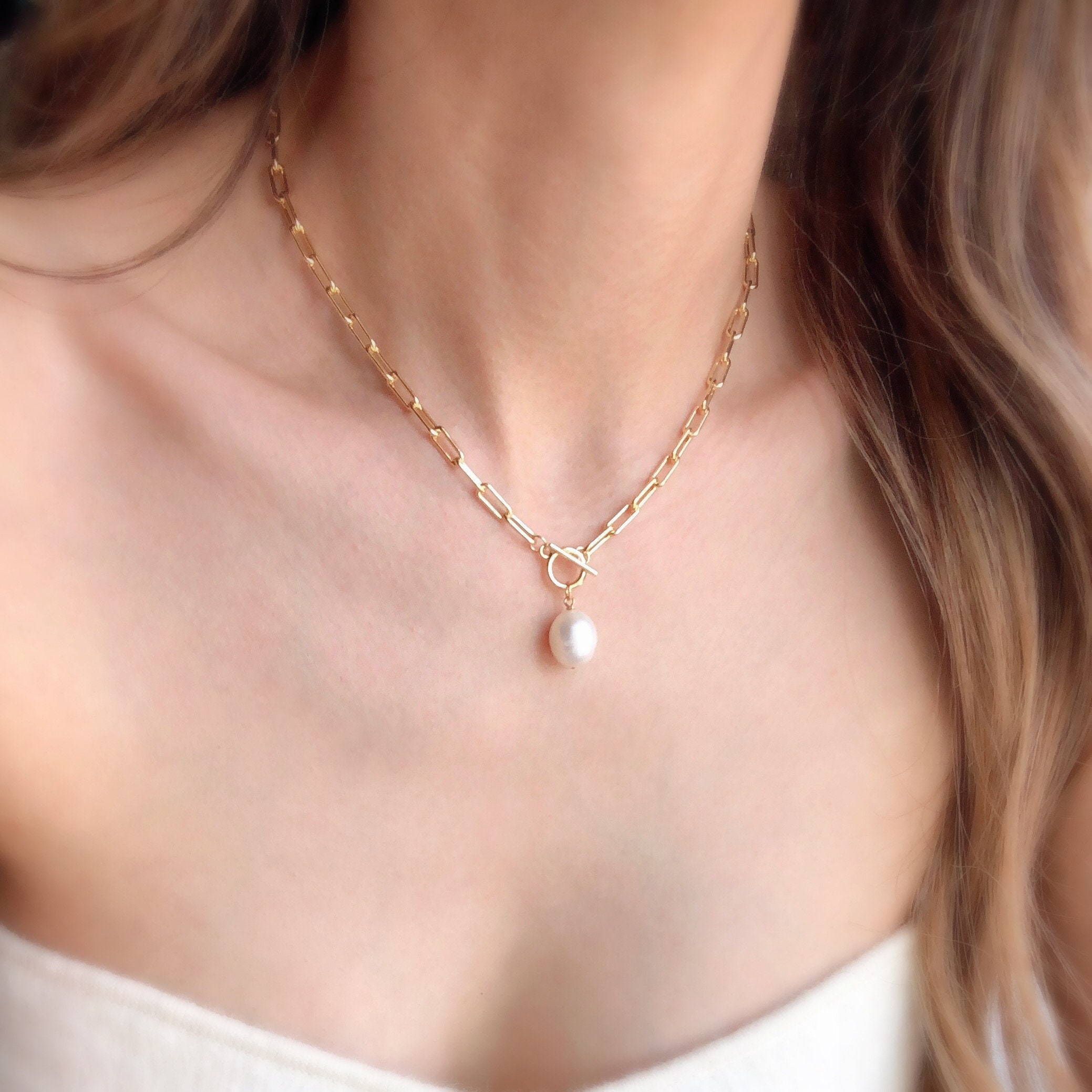 Freshwater Pearl Pendant Necklace/ Toggle Clasp Necklace Etsy