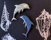 Eco friendly dolphin brooch made of recycled wood, epoxy resin. Large wooden brooch good gift for sea lover, eco activist, sailor, swimmer