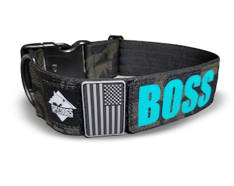Collar Black Camo with a Mini Vertical Flag 2 inch w Quick Release Plastic Buckle