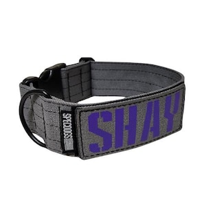 Personalized 2&quot; Tactical Dog Collar Gray with  Militia Font Personalized Patch ID