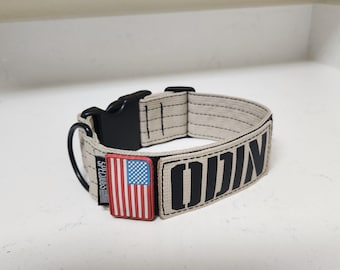Tactical Desert Sand 2" Dog Collar with name and RWB flag Militia edition personalized patch