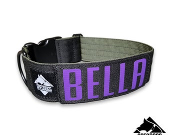 Tactical 2" Dog Collar Solid Black Green with Sicario edition personalized patch